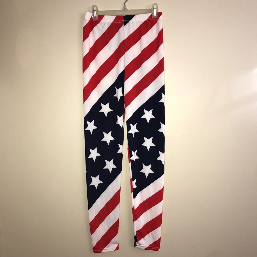 USA Red White and Blue Flag Print leggings S